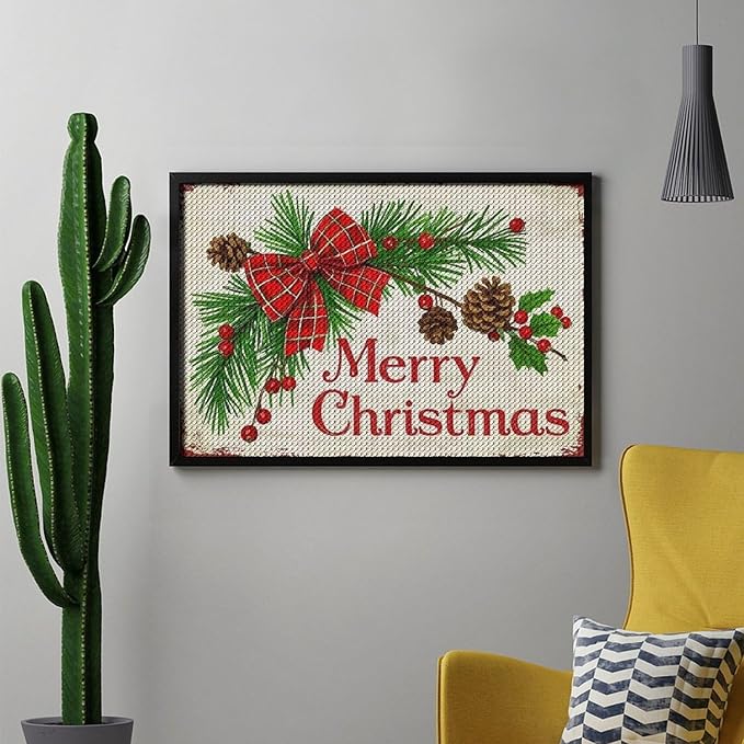 AIVKIEJK Diamond Painting Kits for Adults - Merry Christmas Holly, Pine Cones & Red Plaid Bow Painting DIY 5D Full Drill Diamond Dots Paintings with Diamonds Gem Art and Crafts Home Decor 8"x12"