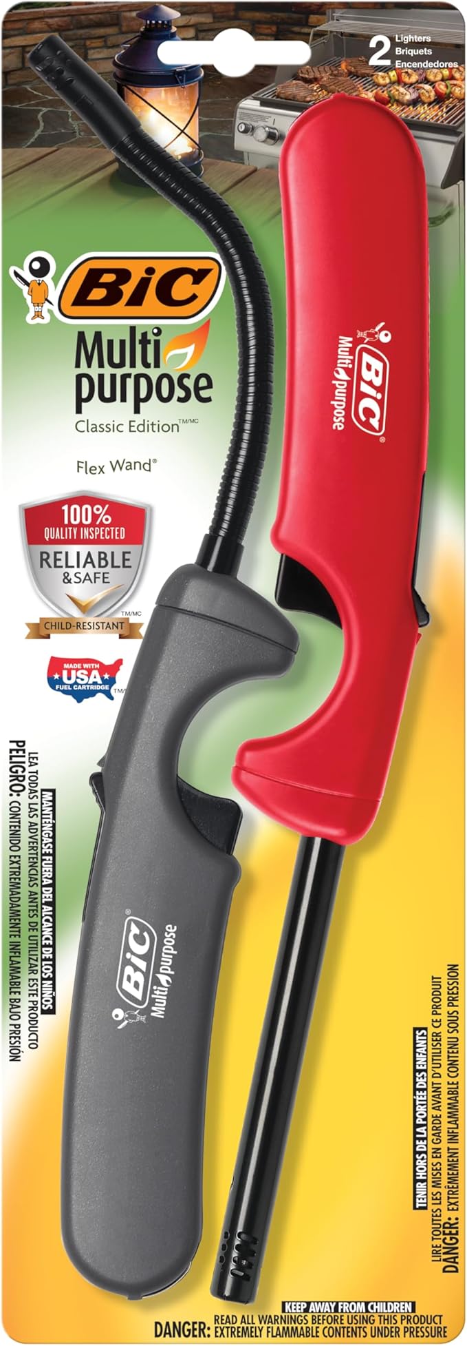 BIC Multi-Purpose Classic Edition Lighter & Flex Wand Lighter, 2-Pack (Colors May Vary)
