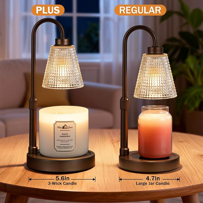 Innqoo Big Brown Candle Warmer Lamp with Timer, Dimmable Candle Warmer for Home Decor, Height Adjustable Candle Lamp for Jar Candles, Birthday Gifts for Women Mom, House Warming Gifts New Home