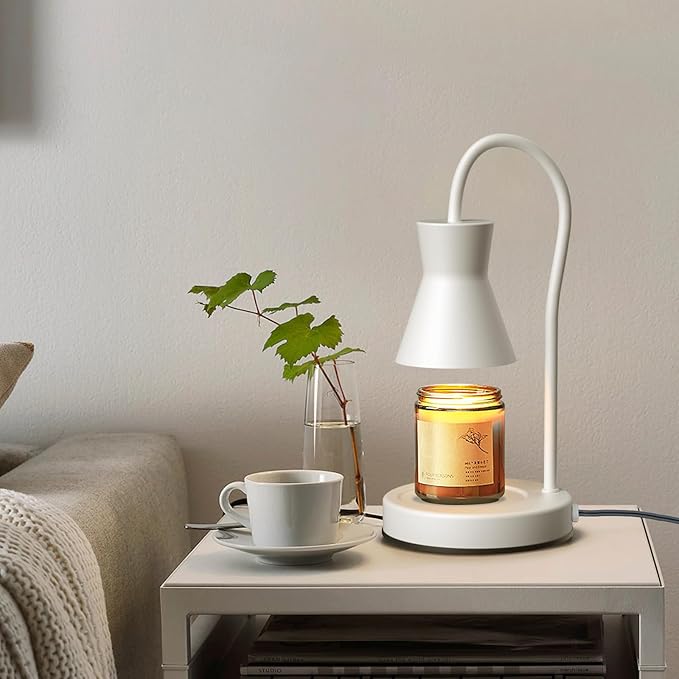 LALISU Candle Warmer Lamp with Timer and Dimmer, Vintage Electric Candle Melter with 2 Bulbs, Melter Scented Candle Height Adjustable Compatible with Jar Candles, House Warming Gifts (White)