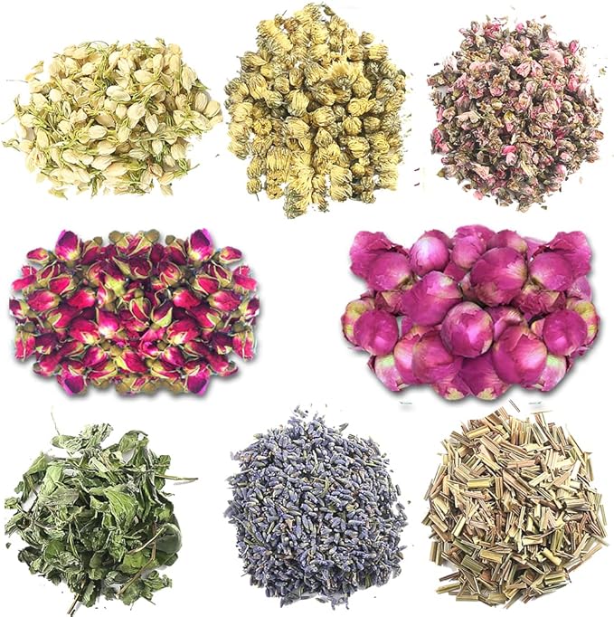 Dried Flowers, Soap Making of Dry Flower, Soap Herbal Bath Set for DIY Lip Gloss,Soap, Candle Making,Including Rose Buds, Lavender, Jasmine, Chrysanthemum, Lemongrass, Mint, Peony, Peach Blossom