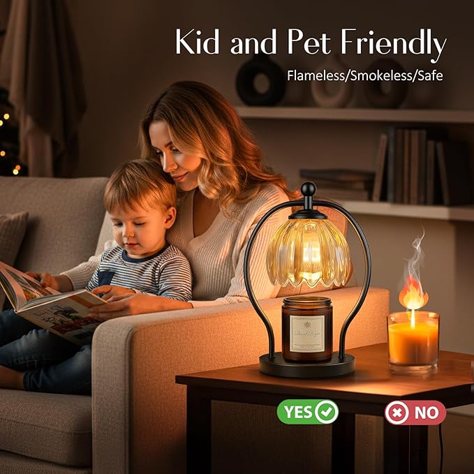 Candle Warmer Lamp, Dimmable Candle Warmer with Timer, Vintage Candles Wax Warmers for Jar Candles Christmas Birthday Gifts for Women Mom, New Home Decor for Bedroom Living Room, Black Amber