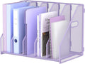 MINDEPOT Desk File Organizer Metal Desk Magazine Folder Holder with 5 Vertical Compartments Rack File Organizer for Office, Home, School (Purple)
