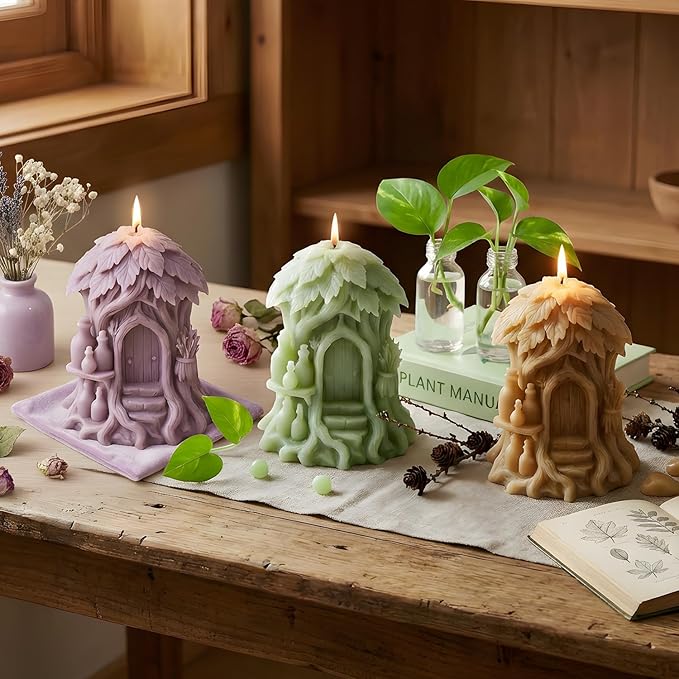 XIAOSHUI 3D Fairy Forest House Candle Molds Tree House Candle Silicone Mold for Candles Making Resin Casting Aromatherapy Candles Gypsum Craft Home Decorate