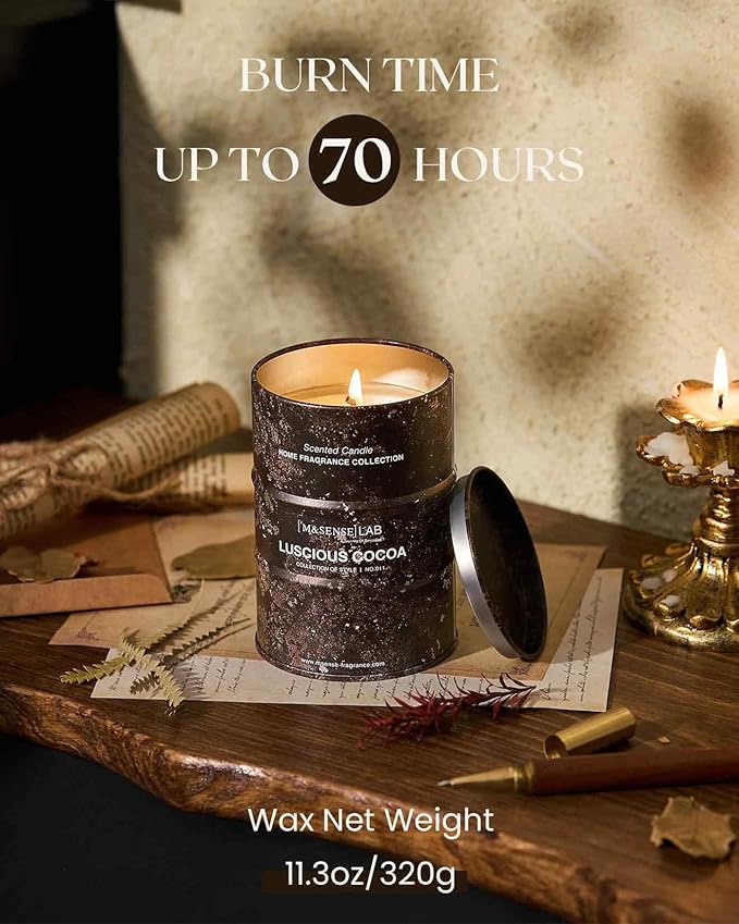 M&SENSE Luscious Cocoa Scented Candles Christmas Decor, Natural Non Toxic, Aromatherapy Candle for Stress Relief Meditation Relaxing, Housewarming Gifts for Women Men, 11.3oz 70 Hour