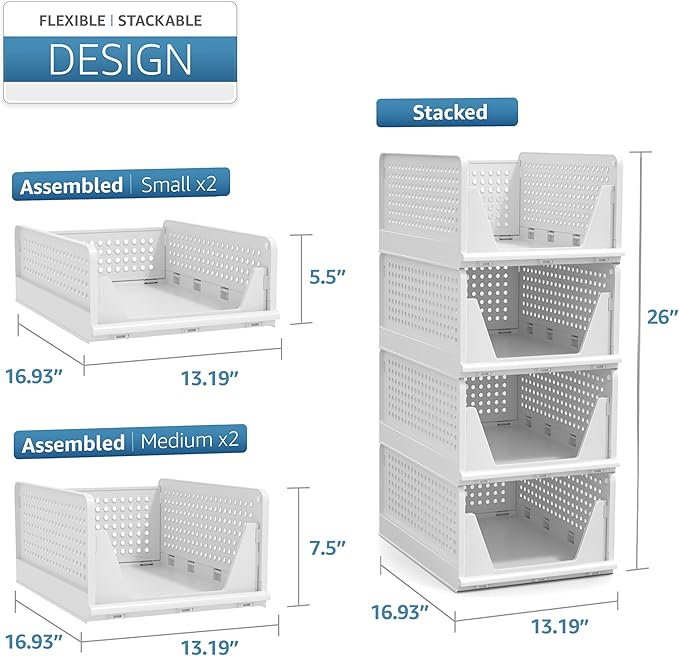 Sorbus Shelf Organizer - Closet Shelf Organizer for Clothes, Closet, Bathroom, Kitchen, Garage - Plastic Stackable Shelf Organizer Baskets - Open Front Design Under Shelf Organizer