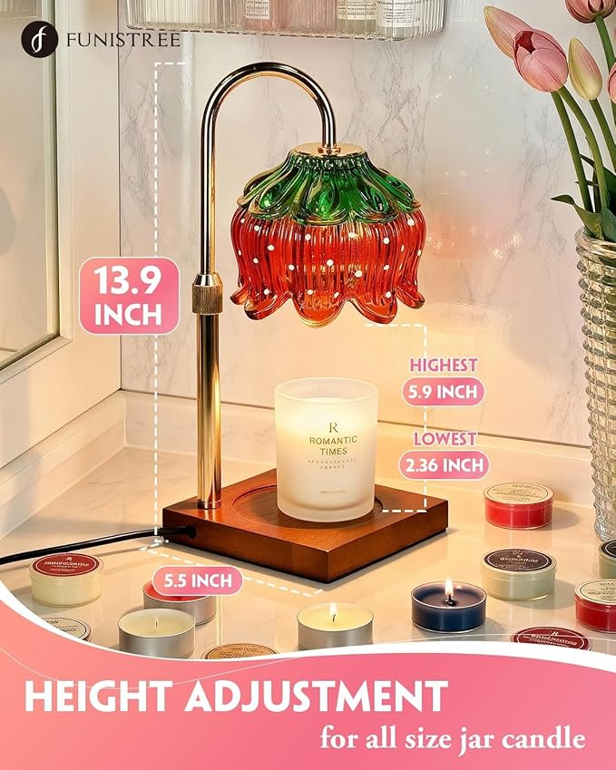 Strawberry Candle Warmer Lamp with Timer Dimmer, Adjustable Height Mothers Day Birthday Gifts for Women Mom House Warming Gifts New Home Bedroom Decor, Cute Candle Warmer Light for Jar Candles