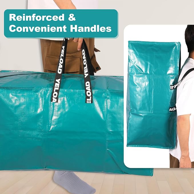 Teal Moving Bags - 8 Pack Extra Large Heavy Duty Storage Bags With Zipper & Reinforce Handles | 29x14x13 Inch Moving Tote Bags Bulk For Clothing, Shoes, Travel