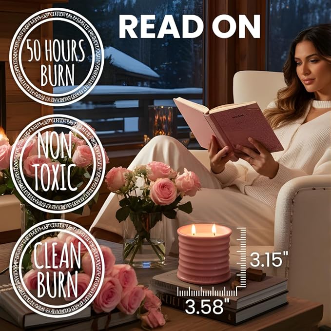 Annex Rose & Oud Luxury Scented Candle - 8oz Handmade Pink Ceramic Jar Candle - 50hr Clean Burn, 100% Non-Toxic Soy Wax, Aesthetic Home Decor Winter Gift for Men & Women - Luxury Floral Notes