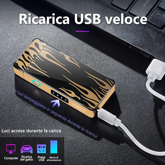 YOZWOO Electric Arc Plasma Lighter - Rechargeable Type-C, Windproof with LED Power Display for Candles, Fireworks, BBQ