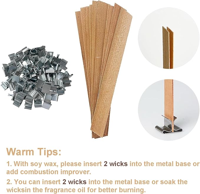 50pcs Natural Wooden Candle Wicks Kit - 5.1 X 0.5 Inch, Crackling Wicks with Stand for DIY Candle Making Craft
