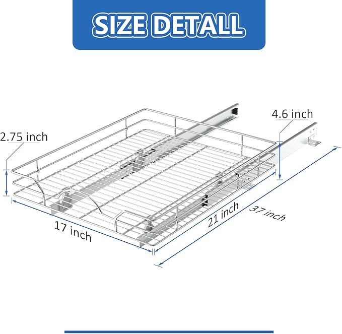 ROOMTEC Pull Out Cabinet Organizer - 17" W x 21" D, Slide Out Kitchen Cabinet Storage Shelves, Fits 18.5" Opening