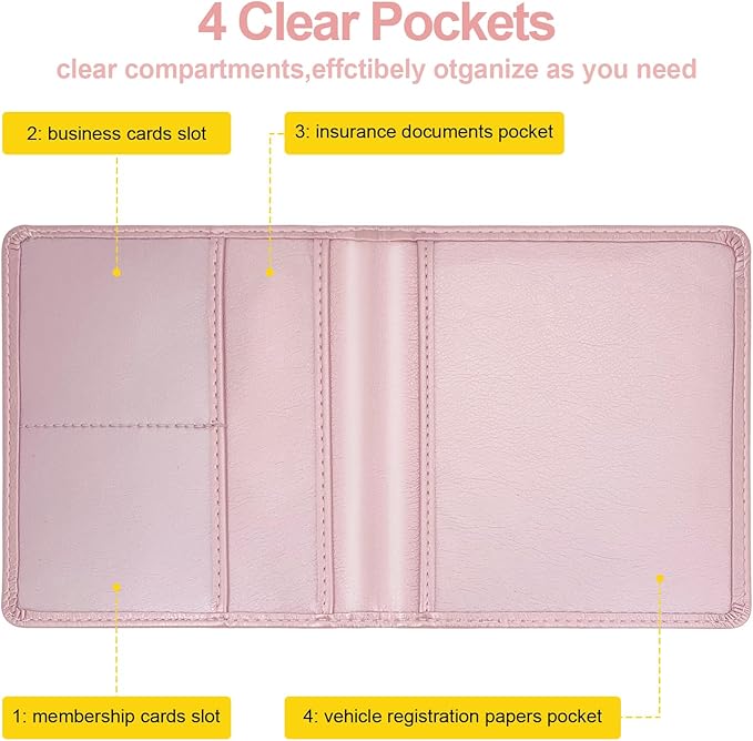 Car Registration and Insurance Holder, 5.5 x 5 Inch PU Leather Vehicle Glove Box Organizer Wallet Case Organizer for Insurance Card, Driver License, Essential Document, Paperwork