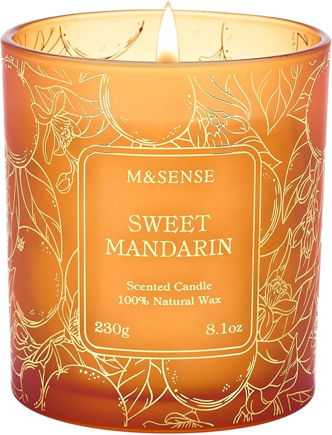 M&SENSE Sweet Mandarian Scented Vegan Soy Candles, No Toxin Refreshing Fragrance, 8.1oz 42-Hour Long Burning, Stress Relief Summer Home Candles, Housewarming Gift for Men & Women