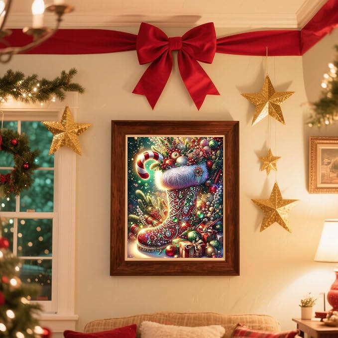 TCDZMYGS Christmas Paint by Numbers Kit for Adults Beginner,Boots Paint by Number Kits with Frame,DIY Acrylic Oil Painting by Numbers for Home Wall Decor 9.5 x 11.8 inch