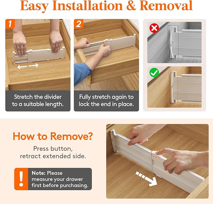 Lifewit 4" Tall 16 Pack Drawer Dividers, 27-42cm/10.5-16.5" Expandable Drawer Divider for Clothes, Adjustable Dresser Drawer Organizers, Drawers Separators for Dresser/Bathroom/Closet/Kitchen White