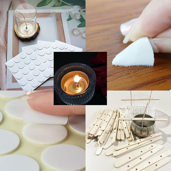 200Pcs 4 Inch Candle Wick 100Pcs 6 Inch Cotton Candle Wicks, 300Pc Wick Stickers 20 Pcs Candle Wick Holders, Wick Clips,Wicks for Candlemaking,Candle Making Supplies