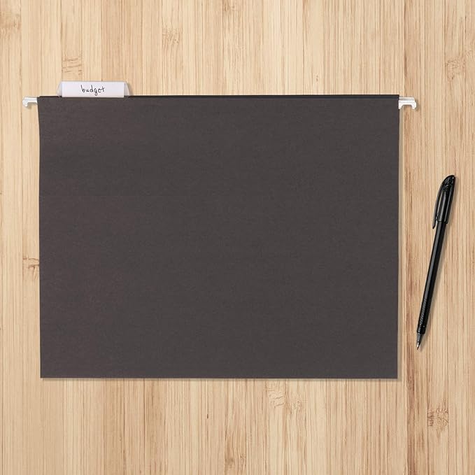 Amazon Basics Hanging File Folders with Adjustable Tabs for Document Organization, Letter Size, 8.5x11 inches, Black, 25-Pack
