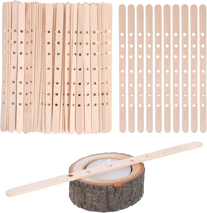 Wooden Candle Wick Holders, 50 PCS 7 Holes Multiwick Centering Device, Candle Making Wick Bars for Large Containers and DIY Wax Crafting Supplies
