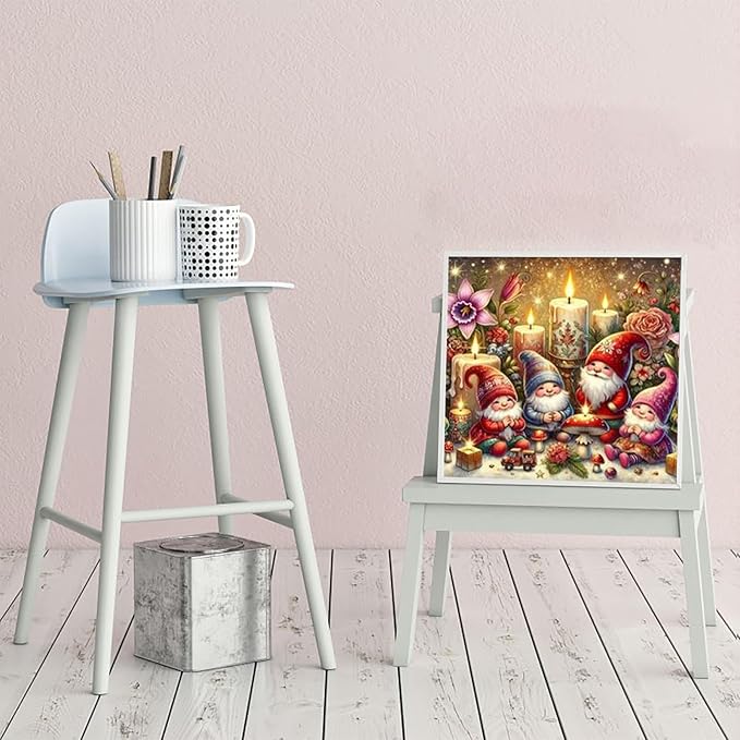 CZYWJMEI Christmas 5D Diamond Painting Kits for Adults Beginners,DIY Gnome Candles Diamond Art Kits,Full Round Drill Diamond Dot Gem Art Kits,Home Wall Decor 13.7x13.7nch