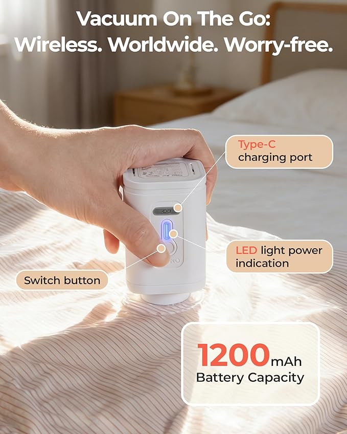 BAGSMART Vacuum Bags for Travel with Rechargeable Air Pump, Portable Space Saver Bags for Travel & Home, Vacuum Compression Seal Bag for Clothing, Blanket, 12 Pack Khaki Brown