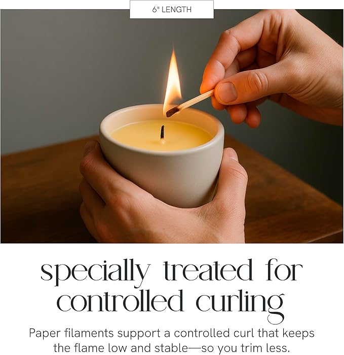 6" Eco Candle Making Wicks, Self-Trimming Design, Coreless Cotton Wicks for Candle Making, Ideal for DIY, Ideal for Low Melt-Point Waxes, Size ECO-8, Pack of 100