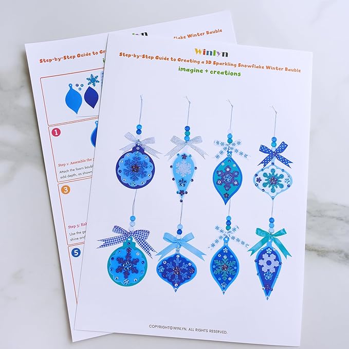 Winlyn 24 Sets 8 Designs Christmas Craft Kits Winter Crafts DIY Holiday 3D Snowflake Baubles Ornaments Decorations Snowflake Foam Stickers Arts and Crafts for Kids Classroom Activities Party Favors