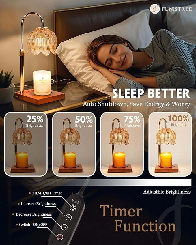 Flower Candle Warmer Lamp with Timer & Dimmer, Adjustable Height Candle Warmer, Mothers Day Birthday Gifts for Women Mom, House Warming New Home Decor, Wax Warmer with 2 Bulbs for Jar Candles