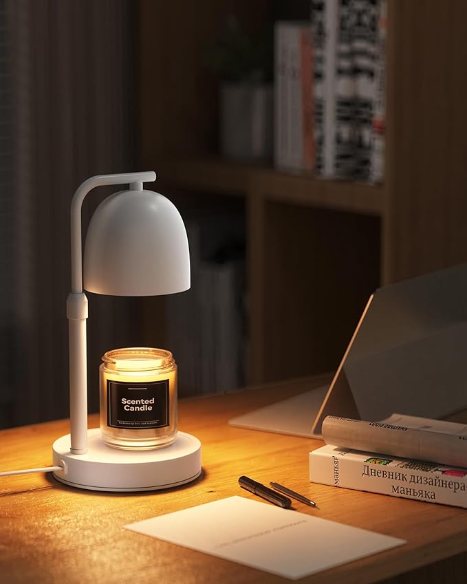 Candle Warmer Lamp with Timer & Dimmable, Adjustable Height White Candle Warmer for Jar Candles, Birthday Gifts for Women & Men, Office Decor, House Warming Gift, Wax Melt Warmer with 2 Bulbs