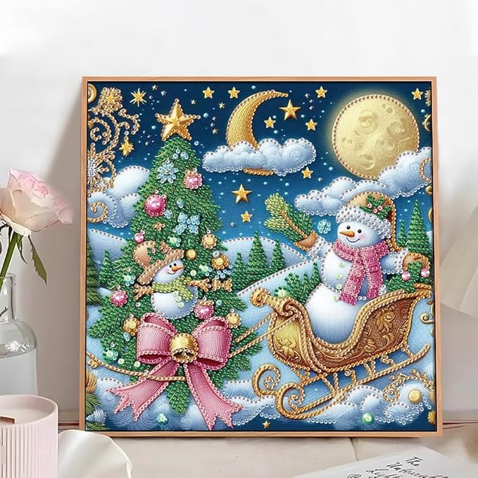 antor Christmas Diamond Painting Kit, 5D Special Shape Diamond Art for Adults, Snowman Christmas Tree DIY Crystal Rhinestones Diamond Painting Canvas, Holiday Wall Decor, Winter Home Decoration