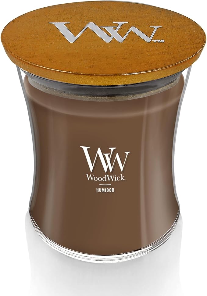 WoodWick Humidor Gifts for Women and Men, 9.7 oz Medium Hourglass Candle with Crackling Wick