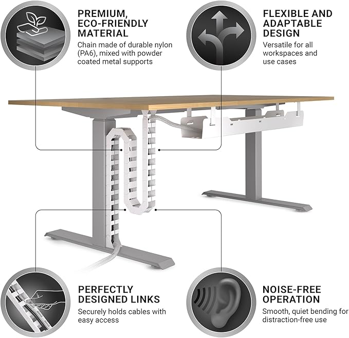 Ultimate Setup Under Desk Cable Management Vertebrae - Perfect for Sit Stand Desk - White, 133 cm