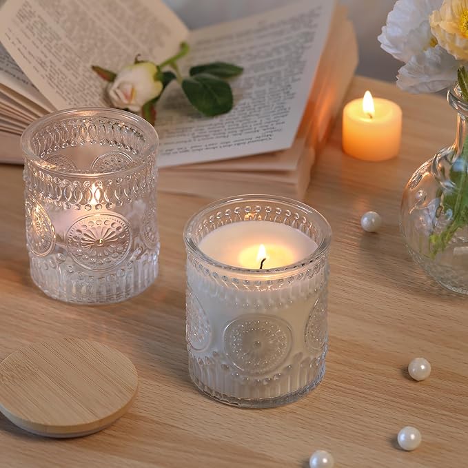 DARJEN 10 Pack Clear Candle Jars for Making Candles- 7.5 OZ Empty Glass Candle Making Jars with Bamboo Lids and Labels, Candle Making Supplies Candle Containers for Home DIY