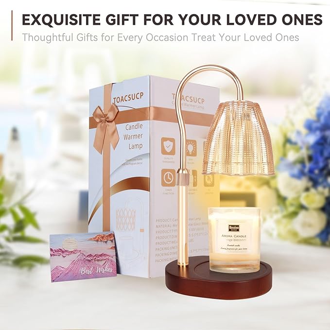 TOACSUCP Candle Warmer Lamp with 3 Bulbs, Adjustable Height Dimmable Candle Warmer with Timer, Compatible with Large Jar Candles, Candle Lamp with Charming Gift Box Ribbon for Her/Him
