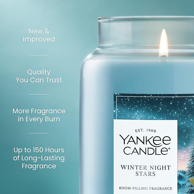 Yankee Candle Winter Night Stars, Christmas Scented Candle, 22oz Large Jar with up to 150 Hour Burn Time, Giftable