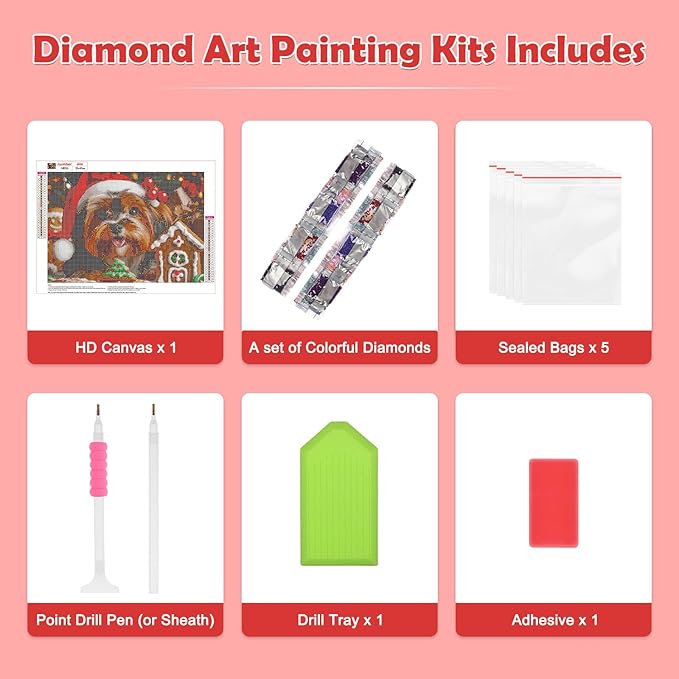 MOGTAA Christmas Dog Diamond Art Kits for Adults, 5D Full Drill Animal Diamond Painting Kits for Adults Beginner, DIY Round Diamond Dots for Adults, Gem Art for Home Wall Decor 12 X 16 Inch