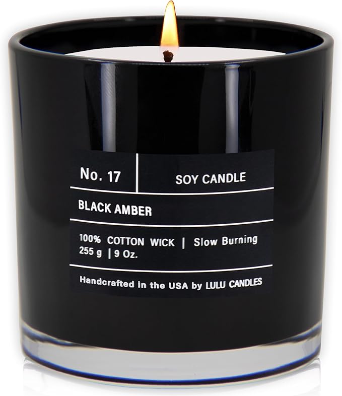 Lulu Candles | Black Amber | Luxury Scented Soy Jar Candle | Hand Poured in The USA | Highly Scented & Long Lasting (9 Oz.)