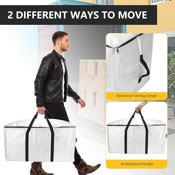 Extra Large Storage Bags Set Heavy Duty Moving Totes with Handles, Waterproof Dual-Way Carrying Design & Vacuum Space Bag,College Dorm,Christmas Decorations(4 Moving bag & 10 Vacuum Seal Bags)