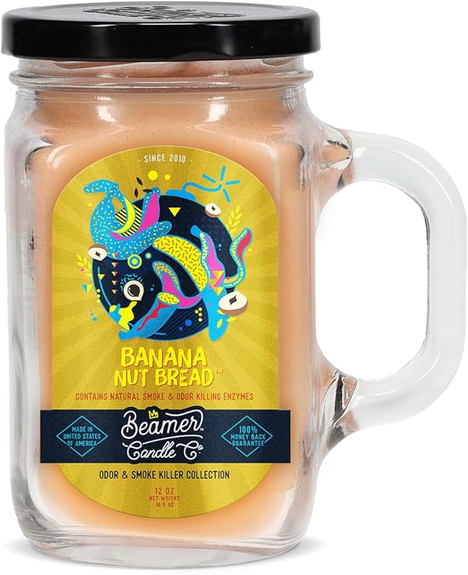Banana Nut Bread Candle – Strong Scent – Banana Bread with Toasted Nuts – Long Lasting 90 Hour Burn – Large 12oz Mason Jar – Made in USA – Beamer Candle Co.