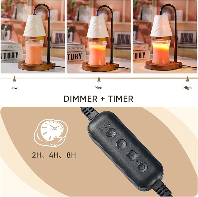 Candle Warmer Lamp with Timer,Dimmable Electric Fragrance Wax Warmer,Elegant Home Decor Melt Warming Heater As Birthday Gifts for Women Mom Jar Candle Lovers,Friends Use in Bedroom(Adjustable Height)