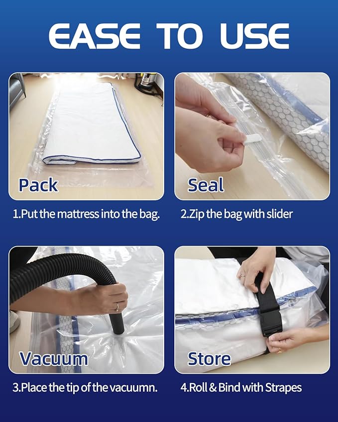 Vacuum Storage Bags for moving, Vacuum Seal Bags for Memory Foam, Latex, Clothing & Bedding, Space Saver Bags for Organization and Storage (XXXX-Large)