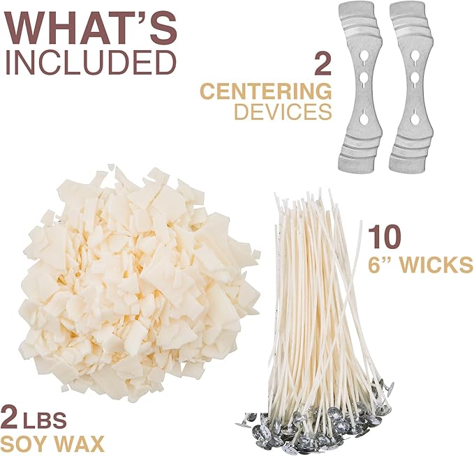 Oraganix Natural Soy Wax DIY Candle Making Kit and Candle Making Supplies - 2 lbs Premium Soy Candle Wax, 10 6-Inch Pre-Waxed Candle Wicks, 2 Metal Centering Devices - Candle Making Kit for Adults