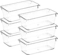 6 Pack Drawer Organizer - 3" X 6" Clear Acrylic Storage Bins with Non-Slip Pads, Versatile Desk Tray for Makeup, Jewelry, Kitchen, Bathroom, and Office Organization