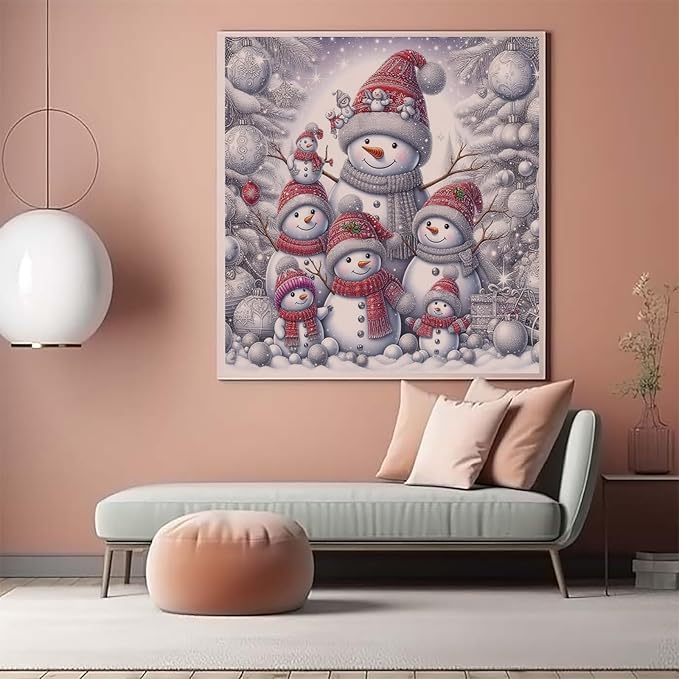 CZYWJMEI Christmas 5D Diamond Painting Kits for Adults Beginners,DIY Winter Family Snowman Diamond Art Kits,Full Round Drill Diamond Dot Gem Art Kits,Home Wall Decor 13.7x13.7nch