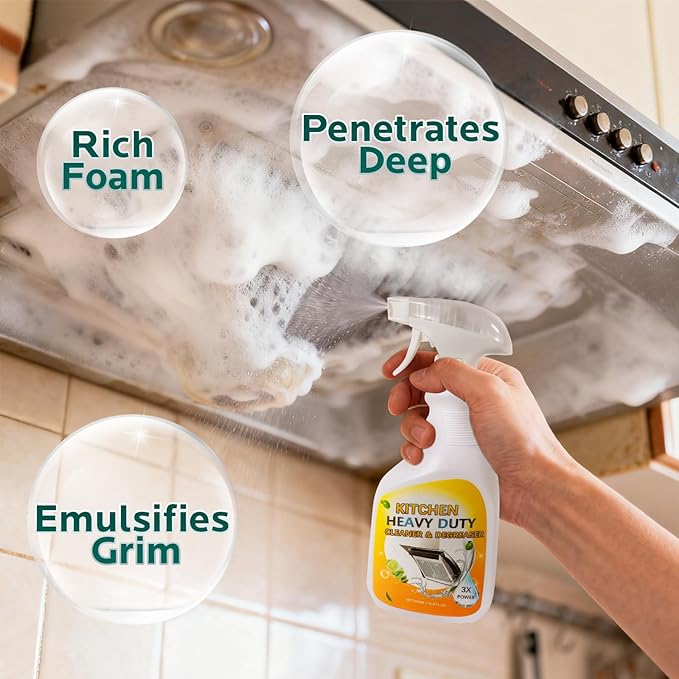 Clean Up Kitchen Oil Stains Spray: Foam Cleaner Spray Cuts Through Baked-On Grease on Ovens Stove Tops Grills - Heavy Duty Kitchen Degreaser & Cleaner for Multi-Surface Cookware & Countertop