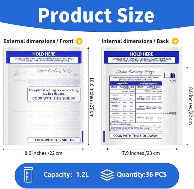 12 Pcs Microwave Steamer Bags 7.9 X 8.6 Inch Zipper Steam Cooking Bags Reusable Microwave Cooking Bag for Vegetables Potatoes and Meat (12)