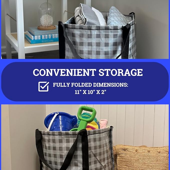 DURASACK Heavy Duty Storage Tote Bag 22-Gallon Rugged Woven Polypropylene Moving Bag, Reusable Self-Standing Design, Holds up to 500 Pounds, Pack of 4, Gingham Gray