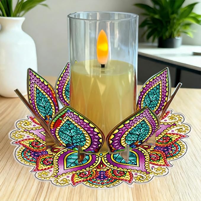 5D DIY Diamond Art Painting PVC Flower Candle Holders Tealight/Tea Light/Votive Candle Holder, for Table Centerpiece Home Décor Party Wedding Dinning-Flower-2