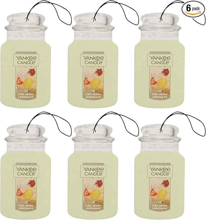 Yankee Candle Paper Car Jar, Iced Berry Lemonade, Hanging Air Freshener Odor Neutralizer for Vehicles and Small Spaces, Long Lasting Authentic Fragrance, 1 CT (Pack of 6)