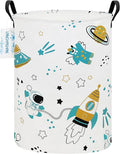 LANGYASHAN Storage Bin, Canvas Fabric Collapsible Organizer Basket for Laundry Hamper,Toy Bins,Gift Baskets, Bedroom, Clothes,Baby Nursery (Round space astronaut)